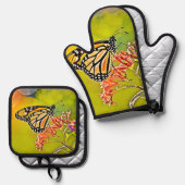 オレンジバタフライオンピンクデザイン 鍋つかみ&鍋敷きセット (正面/裏面)