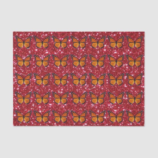 オレンジバタフライオンレッドグリッターティッシュペーパー 薄葉紙 (正面)