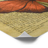 オレンジバタフライスケッチオールドブックページ ポスター (角)