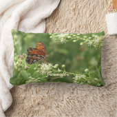 オレンジバタフライパーソナライズされた緑の名前 ランバークッション (ブランケット)