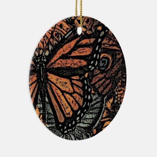 オレンジバタフライファンタジー抽象芸術アート セラミックオーナメント (右)