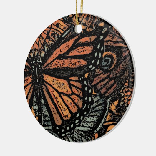 オレンジバタフライファンタジー抽象芸術アート セラミックオーナメント (左)