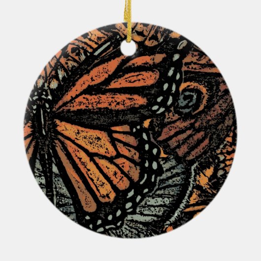 オレンジバタフライファンタジー抽象芸術アート セラミックオーナメント (裏面)