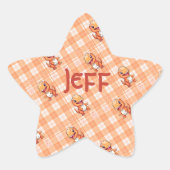 オレンジバッファローチェックと恐竜とモノグラム | 星シール (正面)