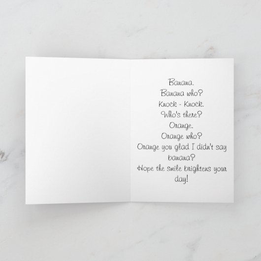 オレンジバナナのノックノックの冗談の挨拶状 カード (内部)