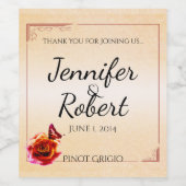 オレンジバラとバタフライ結婚のワインラベル ワインラベル (シングルラベル)