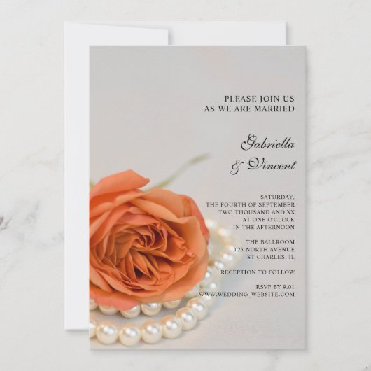 オレンジバラとホワイトパール結婚式招待状 招待状 (正面)