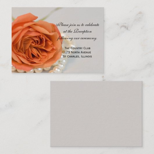 オレンジバラと真珠のウェディングレセプションカード エンクロージャーカード (正面/裏面)