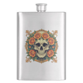 オレンジバラと頭蓋 フラスク