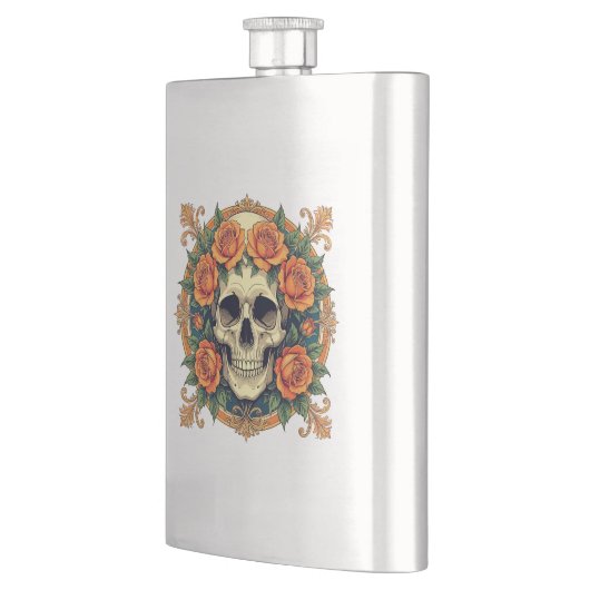 オレンジバラと頭蓋 フラスク (左)