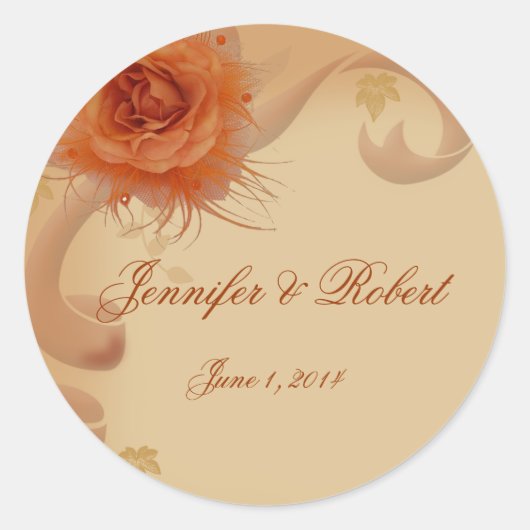 オレンジバラの秋封筒用シール ラウンドシール (正面)