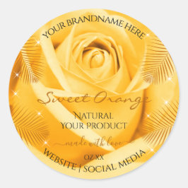 オレンジバラの花の製品ラベルと手のひら葉の製品 ラウンドシール