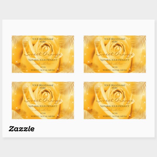 オレンジバラの花の製品ラベルと手のひら葉の製品 長方形シール (シート)