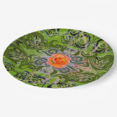 オレンジバラオングリーンエレガント ペーパープレート (アングル)