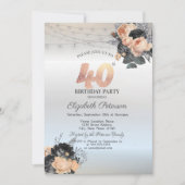 オレンジバラストリングライツシルバー40歳の誕生日 招待状 (正面)