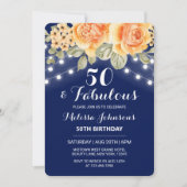 オレンジバラストリングライツネイビー誕生日 招待状 (正面)