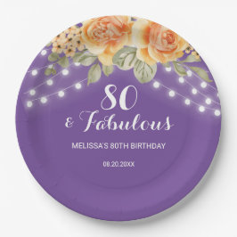 オレンジバラストリングライツパープル誕生日 ペーパープレート