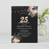 オレンジバラストリングライツブラック25誕生日 招待状 (スタンド正面)