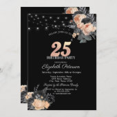 オレンジバラストリングライツブラック25誕生日 招待状 (正面/裏面)