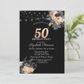 オレンジバラストリングライツブラック50誕生日 招待状 (スタンド正面)