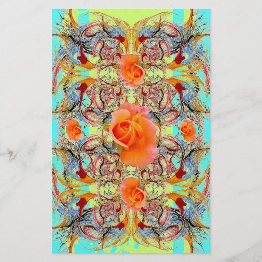 オレンジバラビクトリアンスクラップブッククラフト紙 便箋 (正面)