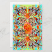 オレンジバラビクトリアンスクラップブッククラフト紙 便箋 (正面/裏面)