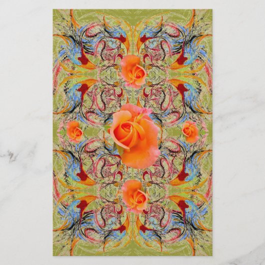 オレンジバラビクトリアンスクラップブッククラフト紙 便箋 (正面)