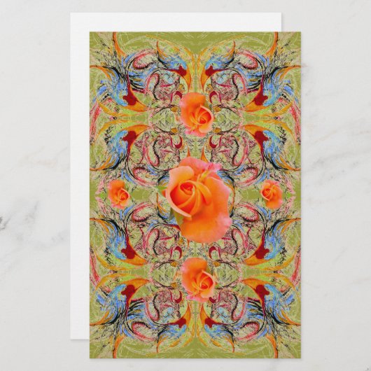 オレンジバラビクトリアンスクラップブッククラフト紙 便箋 (正面/裏面)