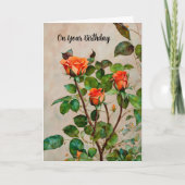 オレンジバラフラワーガーデンアート誕生日カード カード (正面)