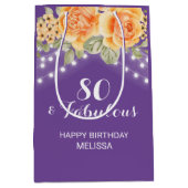 オレンジバラフローラストリングライツパープル誕生日 ミディアムペーパーバッグ (正面)