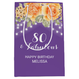 オレンジバラフローラストリングライツパープル誕生日 ミディアムペーパーバッグ