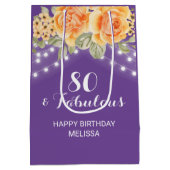 オレンジバラフローラストリングライツパープル誕生日 ミディアムペーパーバッグ (裏面)