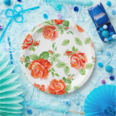 オレンジバラフローラプリント ペーパープレート (パーティー)