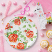 オレンジバラフローラプリント ペーパープレート (パーティー)