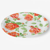 オレンジバラフローラプリント ペーパープレート (アングル)