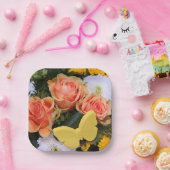 オレンジバラフローラ、イエローバタフライ紙プレート ペーパープレート (パーティー)