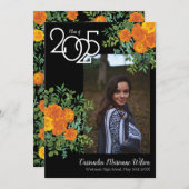 オレンジバラブラック写真卒業発表 招待状 (正面/裏面)