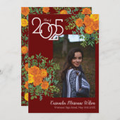 オレンジバラマルーン写真卒業発表 招待状 (正面/裏面)