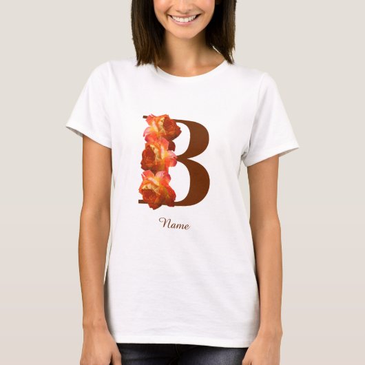 オレンジバラモノグラムイニシャルBあなたの名前 Tシャツ (正面)