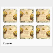 オレンジバラライトブラウン木目の製品ラベル スクエアシール (シート)