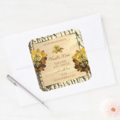 オレンジバラライトブラウン木目の製品ラベル スクエアシール (封筒)