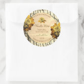 オレンジバラライトブラウン木目の製品ラベル ラウンドシール (バッグ)