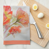 オレンジバラ水彩レッドイエローローズタオル キッチンタオル (四つ折り)