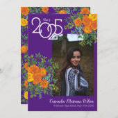 オレンジバラ紫の写真卒業発表 招待状 (正面/裏面)