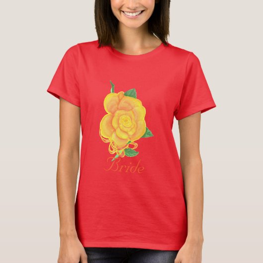 オレンジバラ絵を描ウォーターカラー、花嫁Tシャツ Tシャツ (正面)