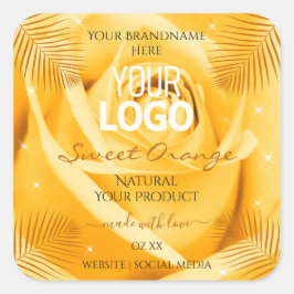 オレンジバラ花製品ラベルパーム葉のロゴ スクエアシール
