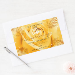 オレンジバラ花製品ラベルパーム葉のロゴ 長方形シール