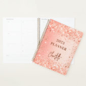 オレンジバラ金ゴールドグリッター名スクリプト2023 プランナー手帳 (ディスプレー)