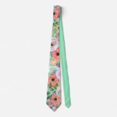 オレンジバラ金ゴールド水カラーフローラオンネオミント ネクタイ (正面)