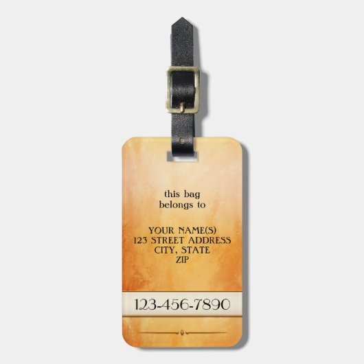 オレンジバラ金ゴールド芸術的レトロラゲージタグ ラゲッジタグ (正面縦)